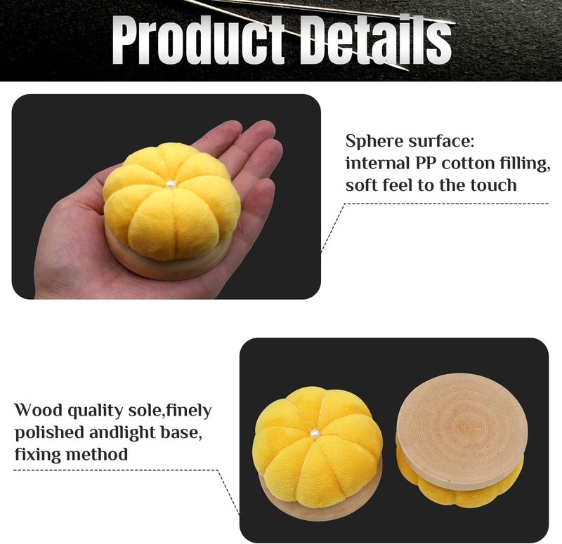 Uxney Pin Cushion,Wooden Sewing Pin Cushion Pincushion Needle Cushion for Sewing Quilting Needlework DIY Crafts(Yellow,2 PCS) - Image 4